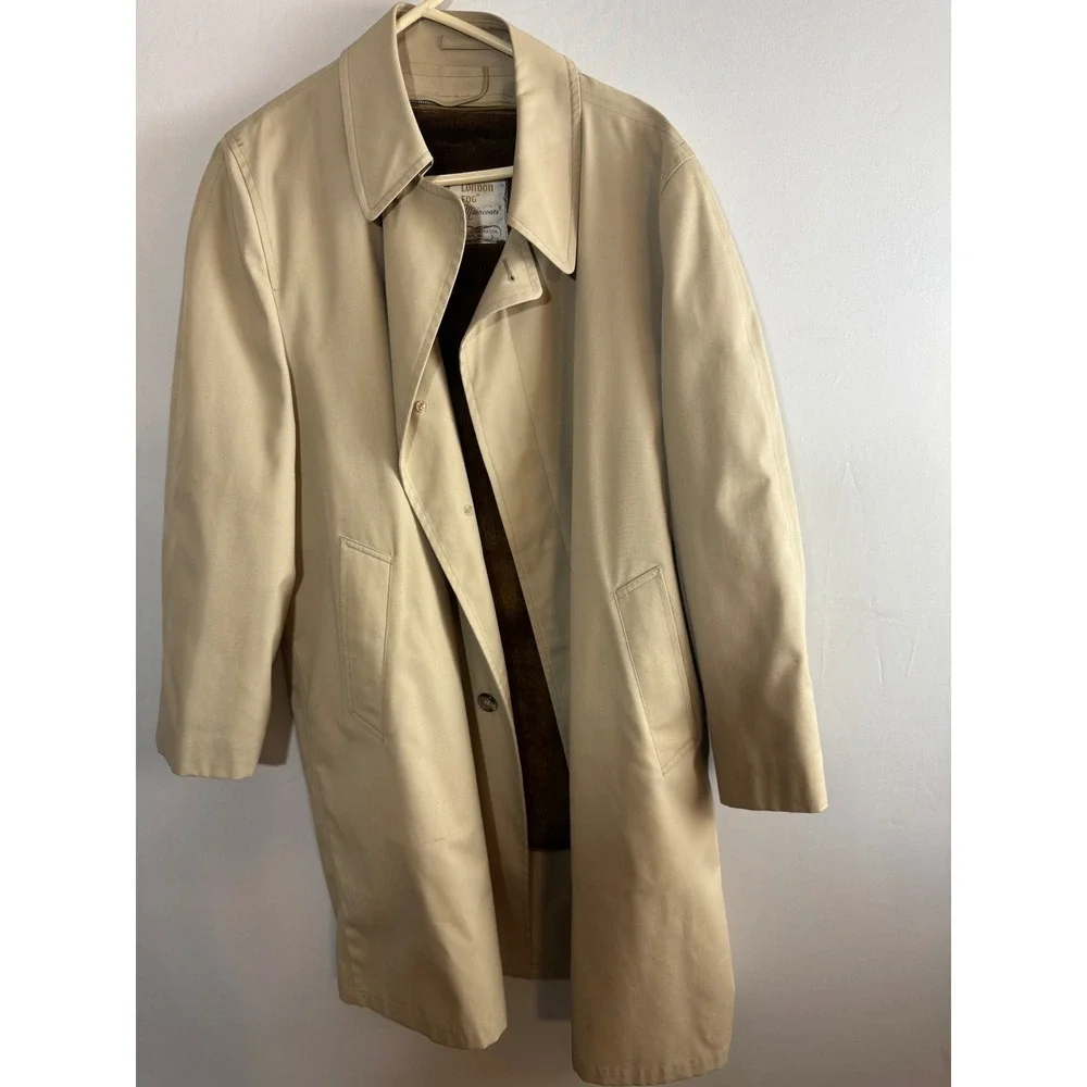Vintage London Fog Maincoats Tan Trench Coat‎ Faux Fur Liner Mens 42 Reg Beige - Picture 7 of 10